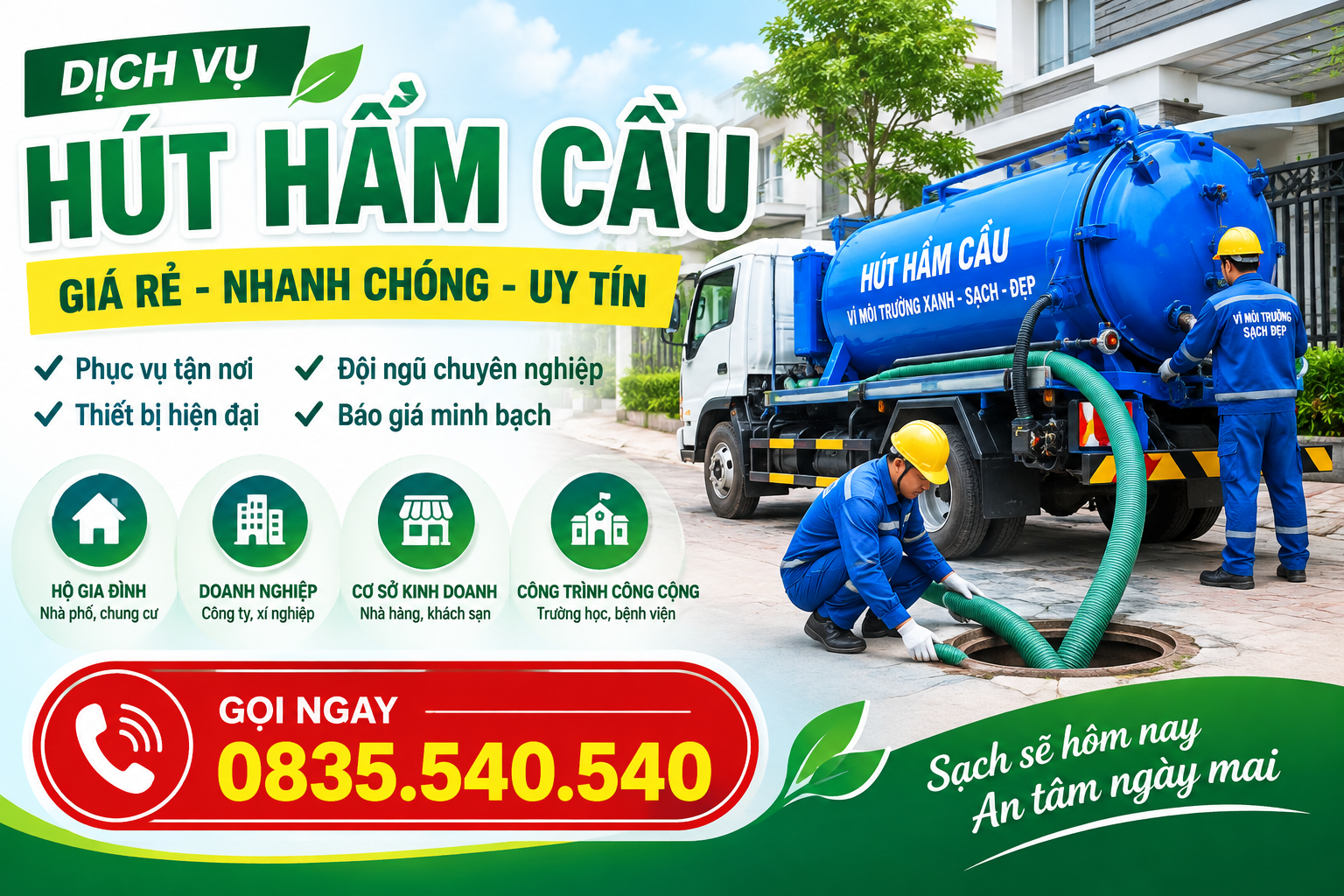 Hút hầm cầu giá rẻ Long Mỹ, Hậu Giang